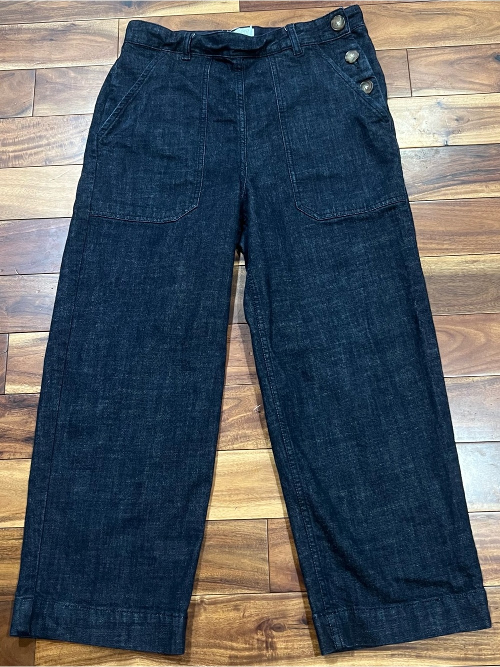 TOAST Annie Side Button Jeans Dark Indigo Cropped Straight Leg Workwear